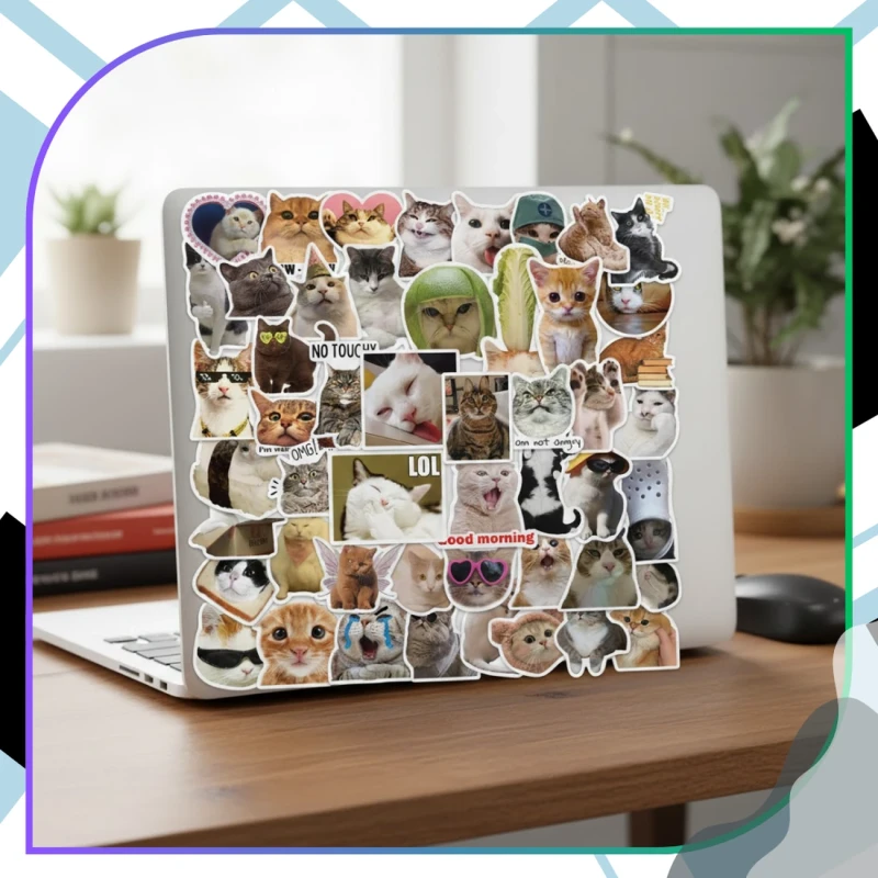 Naklejki koty memy zestaw 50szt DIY dekoracja 7.webp