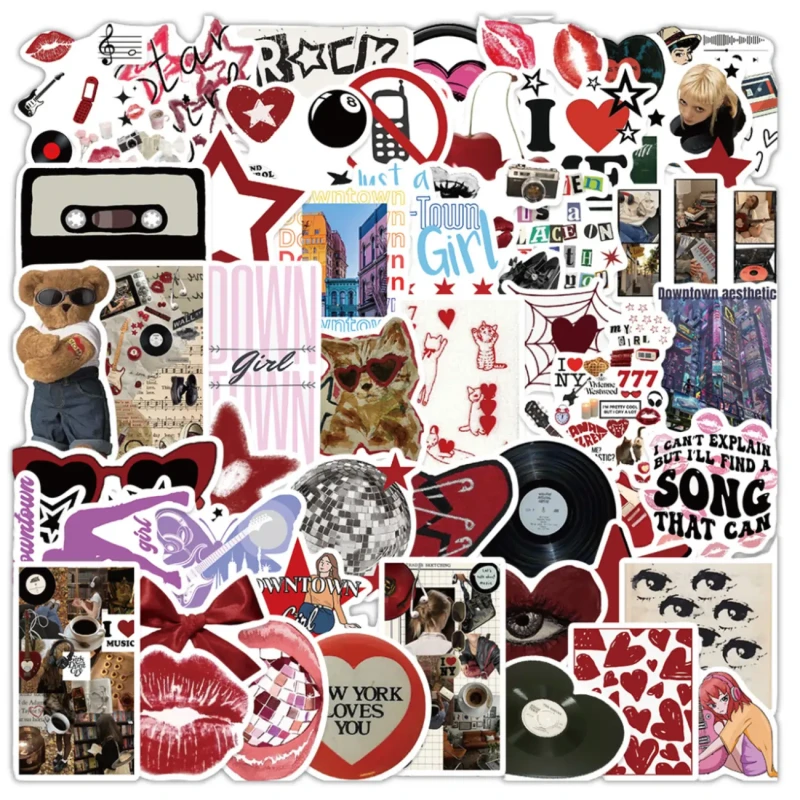 Naklejki Y2K Downtown girl wodoodporne zestaw 50szt DIY dekoracja 1.webp