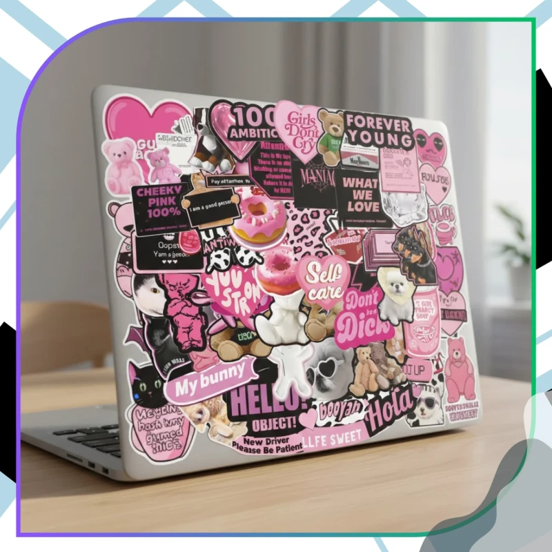 Naklejki Y2K Downtown Girls różowe zestaw 50szt DIY dekoracja 9.webp