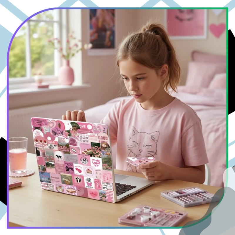 Naklejki Y2K różowe winylowe zestaw 50szt DIY dekoracja 6.webp