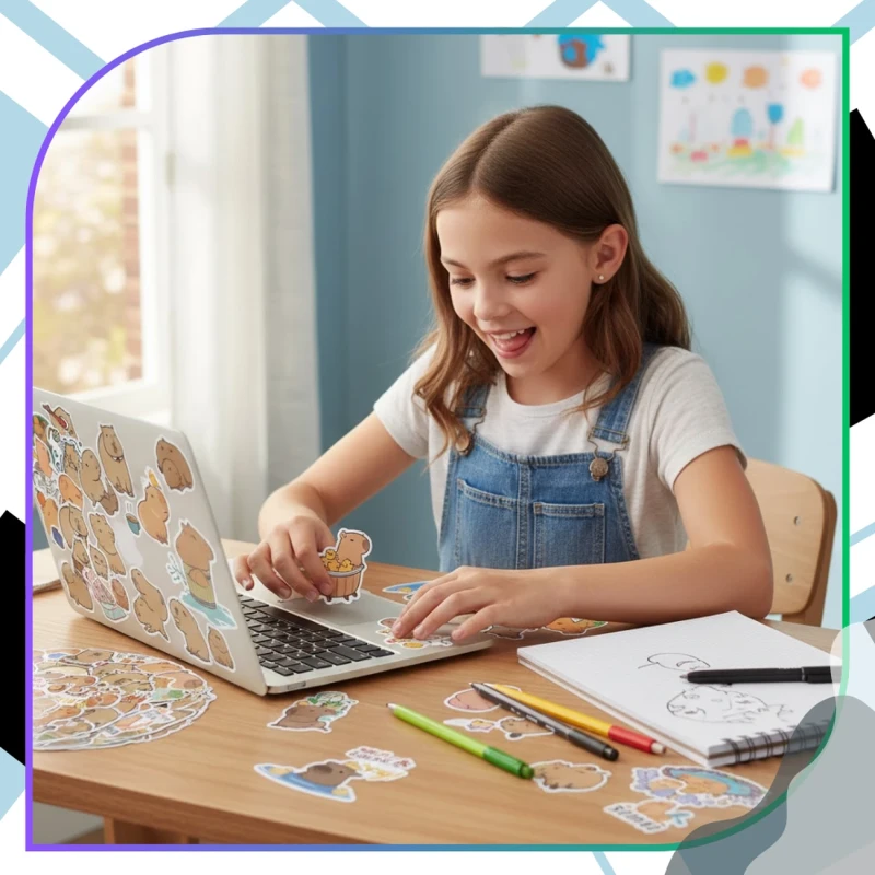 Naklejki z kapibarą kolorowe zestaw 50szt dla dzieci DIY dekoracja 6.webp