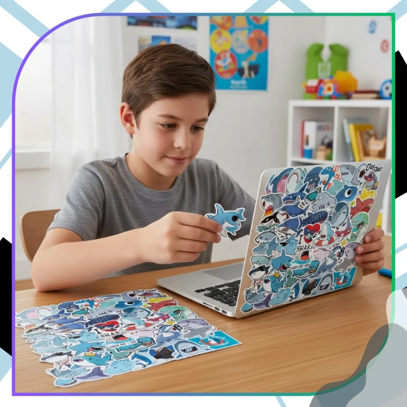Naklejki rekiny zestaw 50szt kolorowe dla dzieci DIY dekoracja 9.webp