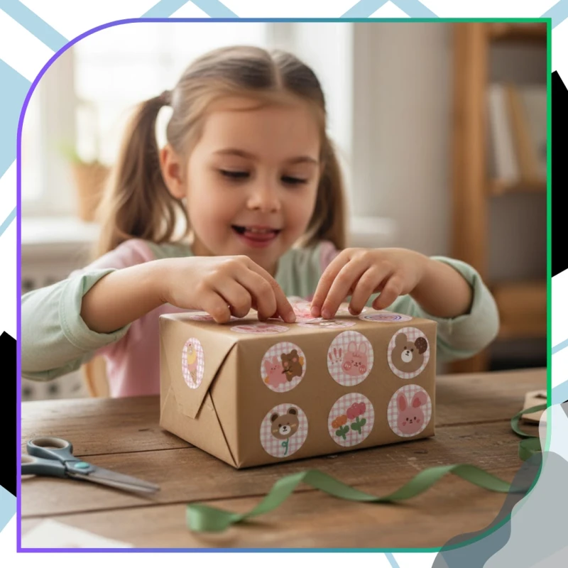 Naklejki na rolce dla dzieci zestaw 500szt kolorowe DIY dekoracja 6.webp