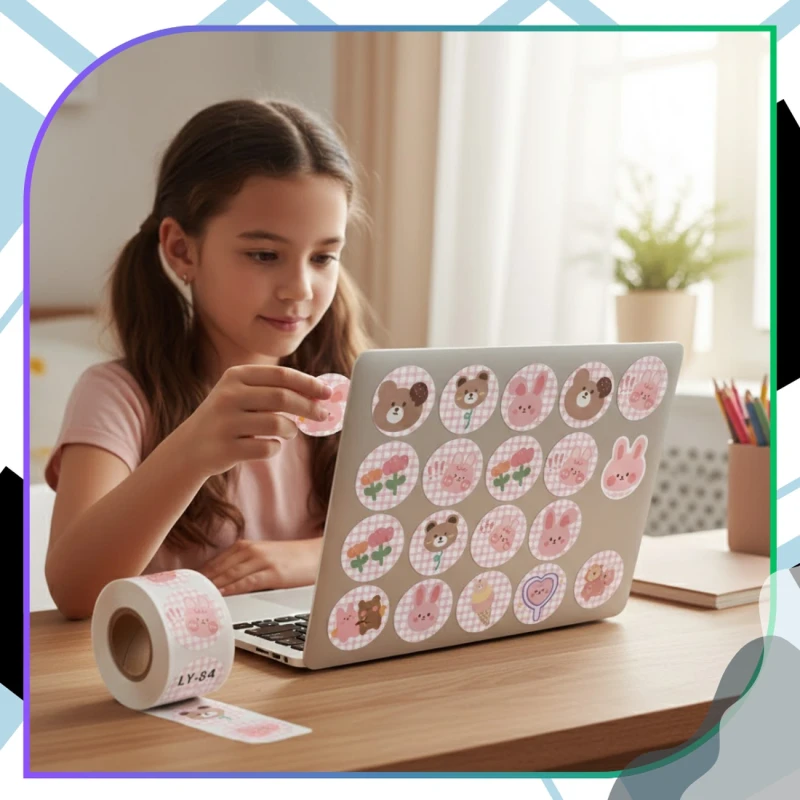 Naklejki na rolce dla dzieci zestaw 500szt kolorowe DIY dekoracja 9.webp