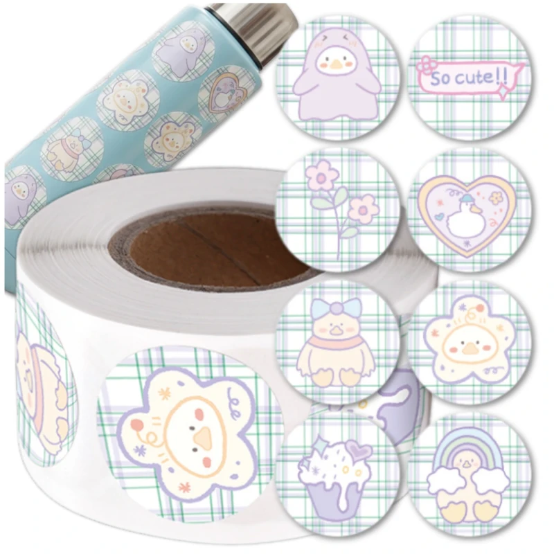 Naklejki kawaii okrągłe na rolce dla dzieci zestaw 500szt kolorowe DIY dekoracja 3.webp