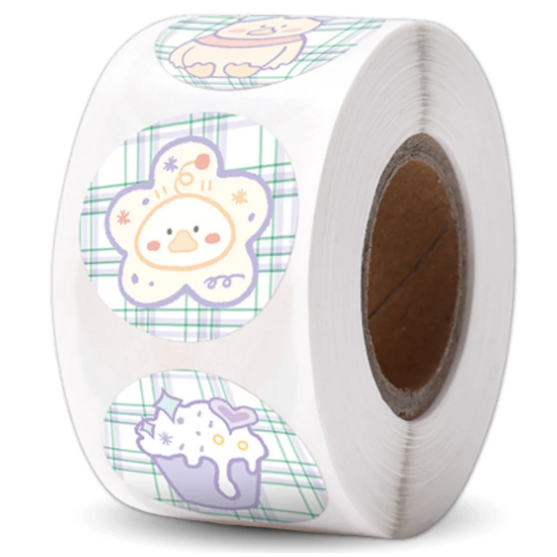 Naklejki kawaii okrągłe na rolce dla dzieci zestaw 500szt kolorowe DIY dekoracja 1.webp