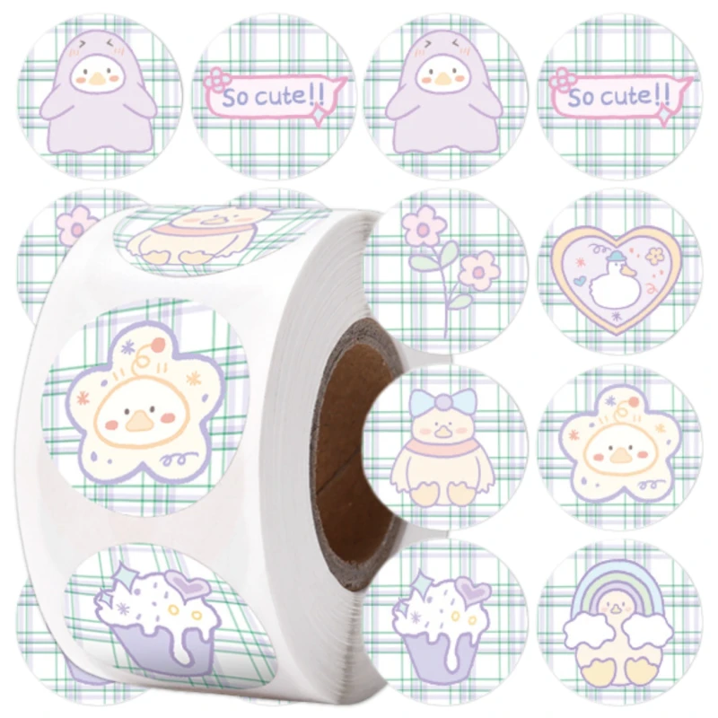 Naklejki kawaii okrągłe na rolce dla dzieci zestaw 500szt kolorowe DIY dekoracja 2.webp