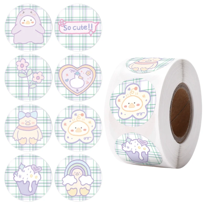 Naklejki kawaii okrągłe na rolce dla dzieci zestaw 500szt kolorowe DIY dekoracja 4.webp