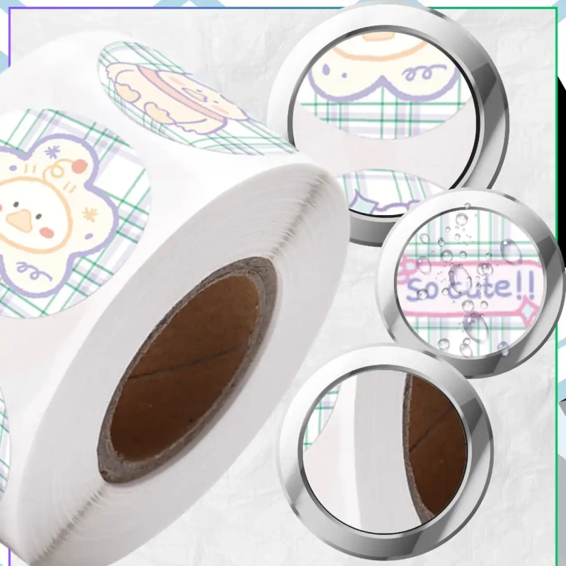 Naklejki kawaii okrągłe na rolce dla dzieci zestaw 500szt kolorowe DIY dekoracja 5.webp