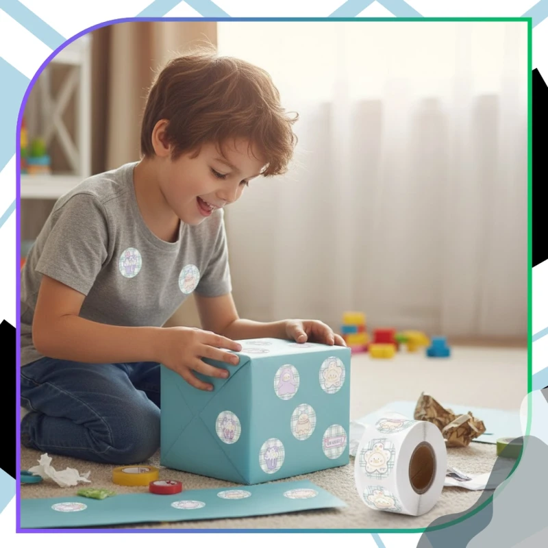 Naklejki kawaii okrągłe na rolce dla dzieci zestaw 500szt kolorowe DIY dekoracja 7.webp