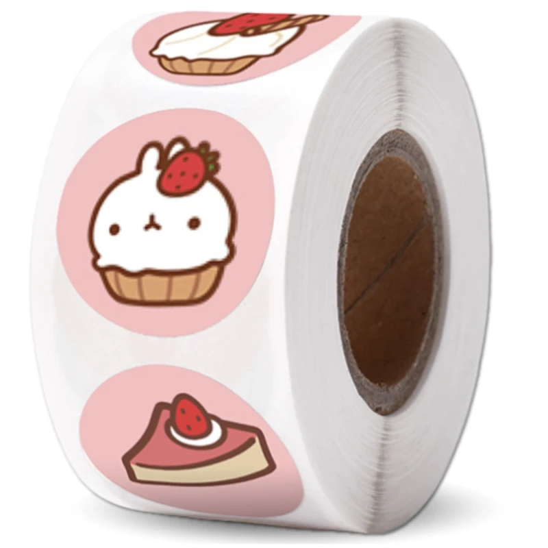 Naklejki ciastka kawaii okrągłe na rolce dla dzieci zestaw 500szt kolorowe DIY dekoracja 1.webp
