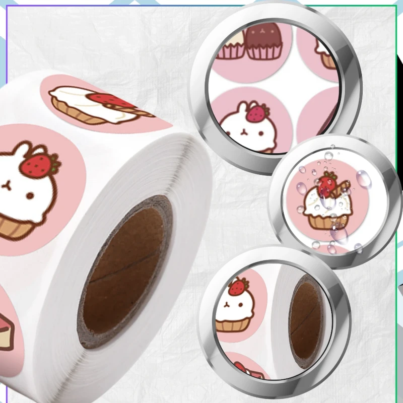 Naklejki ciastka kawaii okrągłe na rolce dla dzieci zestaw 500szt kolorowe DIY dekoracja 5.webp