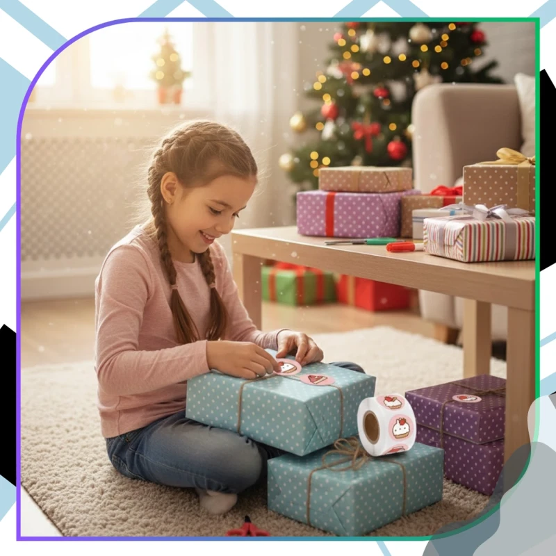 Naklejki ciastka kawaii okrągłe na rolce dla dzieci zestaw 500szt kolorowe DIY dekoracja 7.webp