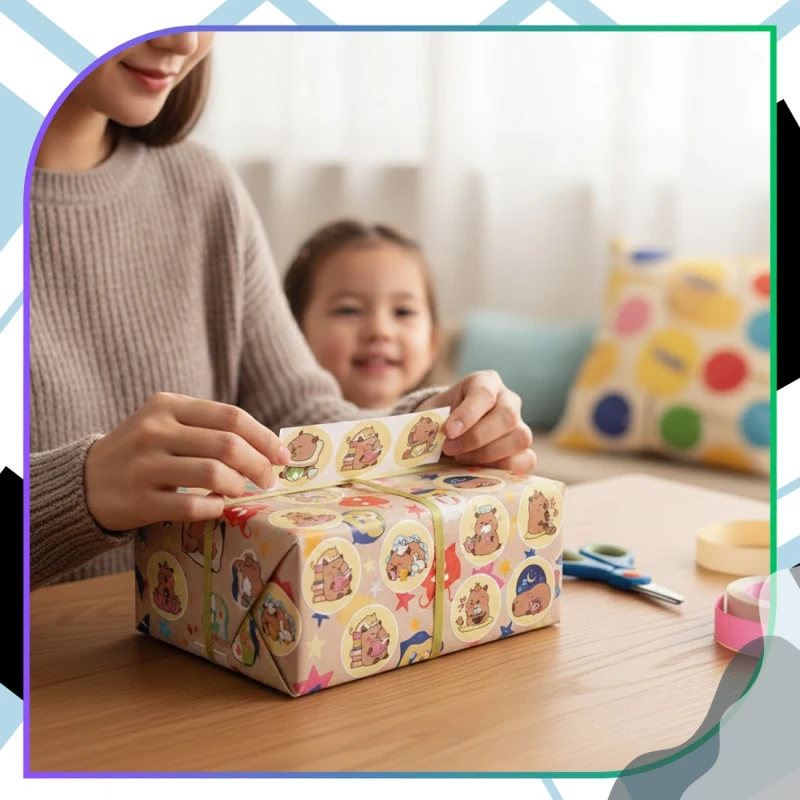 Naklejki kapibara kawaii okrągłe na rolce dla dzieci zestaw 500szt kolorowe DIY dekoracja 7.webp