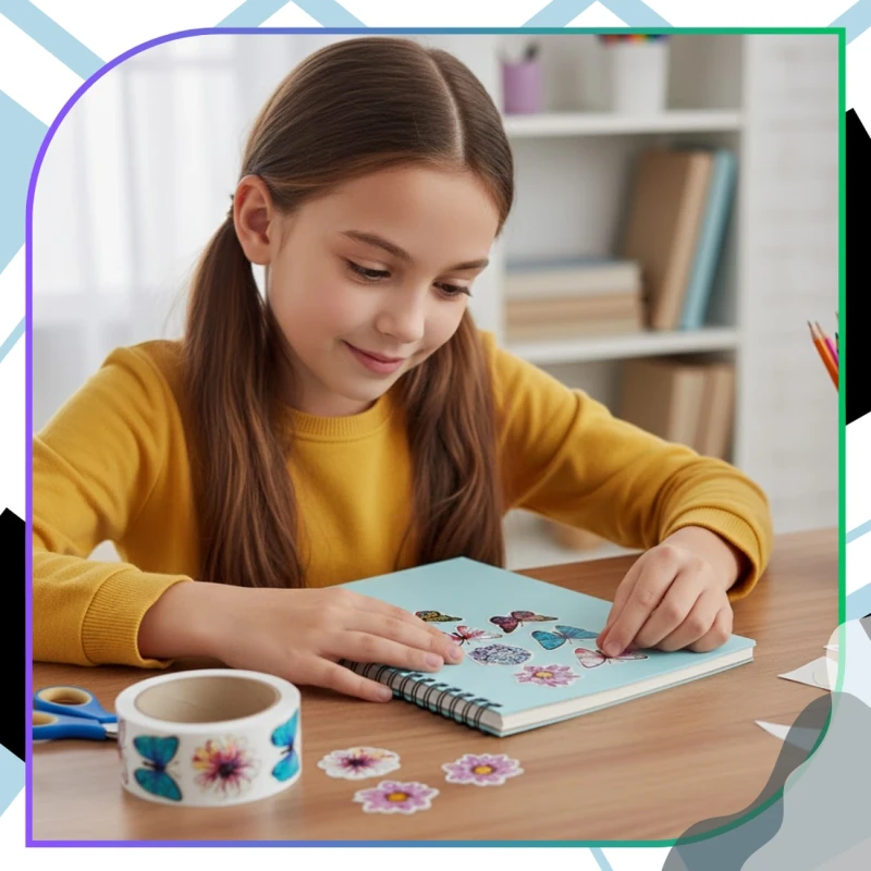 Naklejki kwiaty motyle na rolce dla dzieci zestaw 500szt kolorowe DIY dekoracja 7.webp