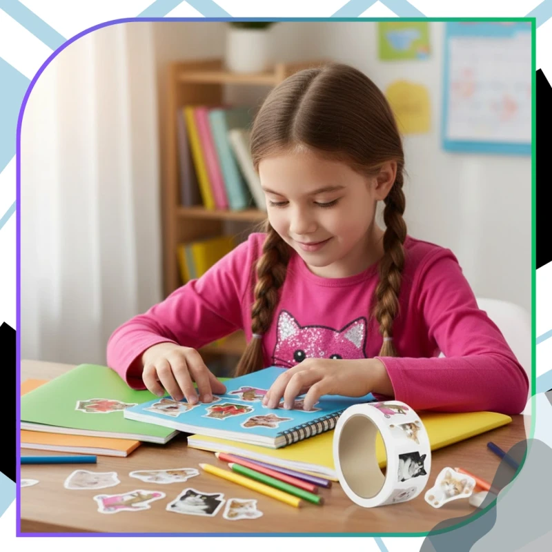 Naklejki koty na rolce dla dzieci zestaw 500szt kolorowe DIY dekoracja 7.webp