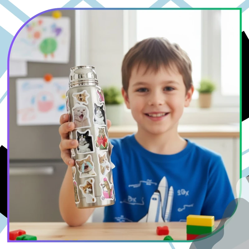 Naklejki koty na rolce dla dzieci zestaw 500szt kolorowe DIY dekoracja 8.webp