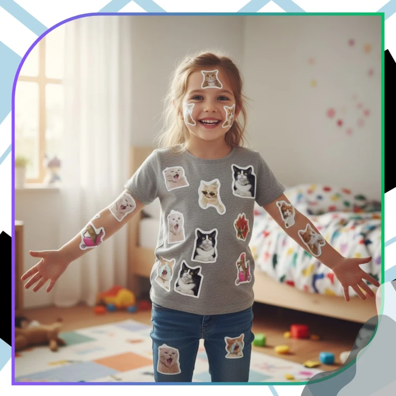 Naklejki koty na rolce dla dzieci zestaw 500szt kolorowe DIY dekoracja 9.webp
