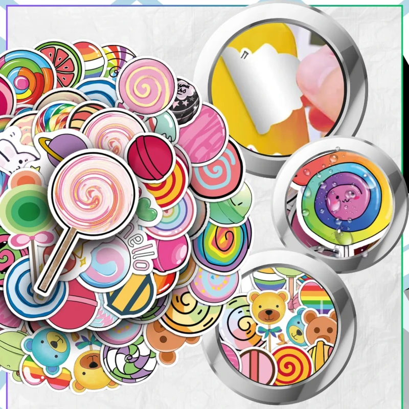 Naklejki lizaki zestaw 50szt kolorowe dla dzieci DIY dekoracja 4.webp
