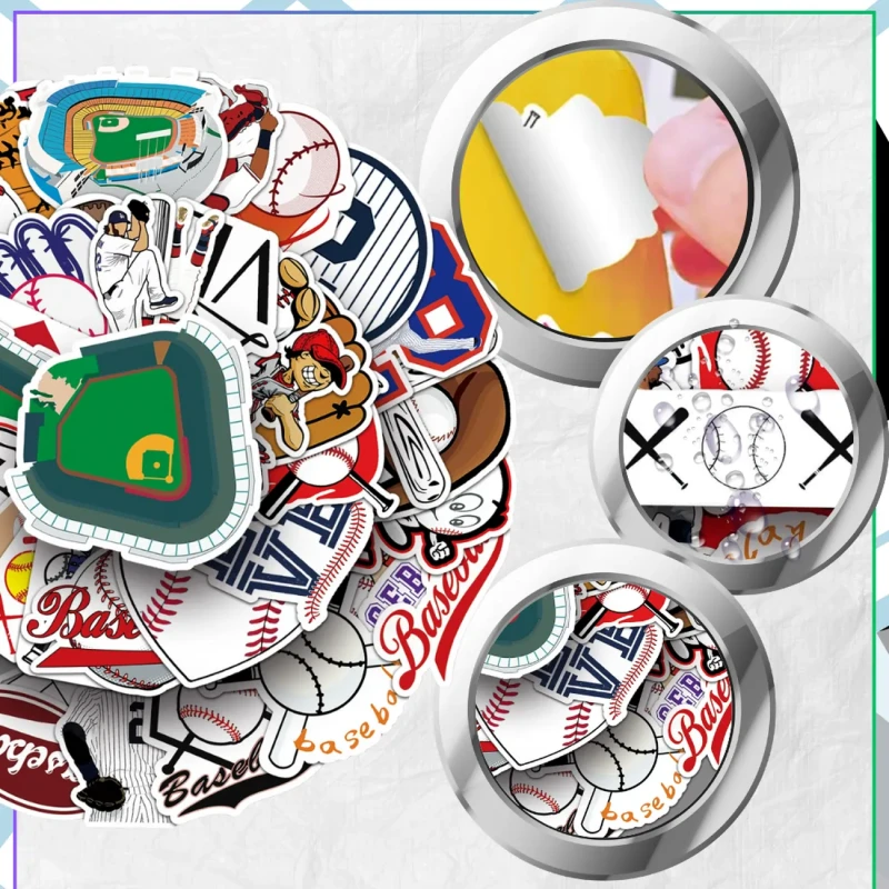 Naklejki baseball zestaw 50szt kolorowe dla dzieci DIY dekoracja 4.webp