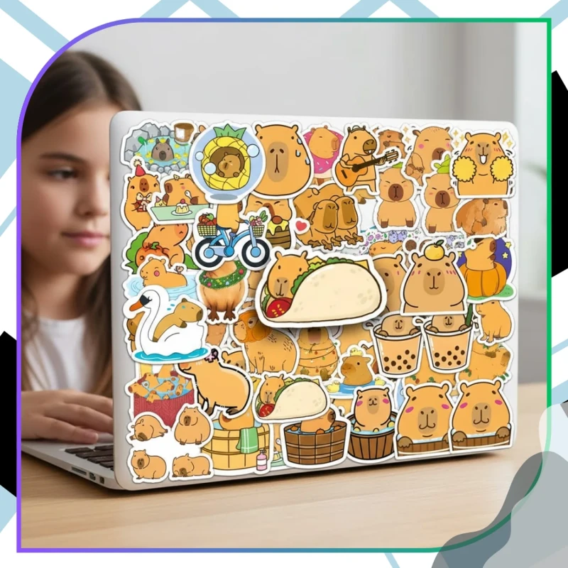 Naklejki z kapibarami zestaw 50szt kolorowe dla dzieci DIY dekoracja 6.webp