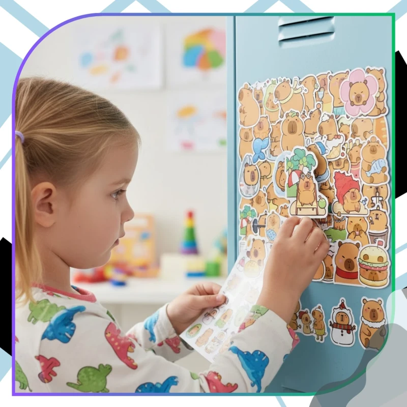Naklejki urocze kapibary zestaw 50szt kolorowe dla dzieci DIY dekoracja 10.webp