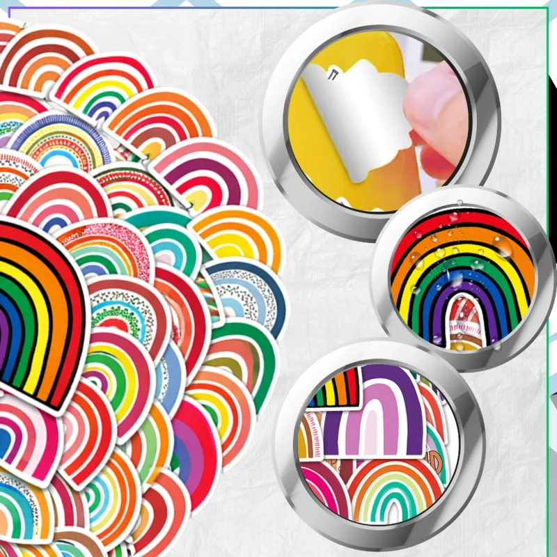 Naklejki tęczowe zestaw 50szt kolorowe dla dzieci DIY dekoracja 4.webp