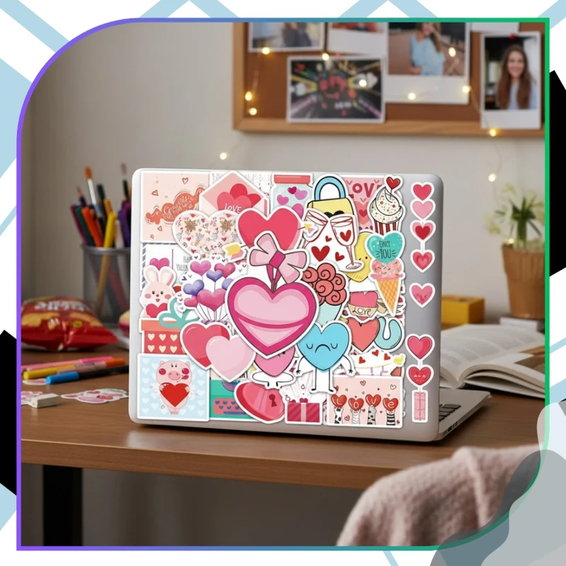 Naklejki waletynkowe zestaw 50szt kolorowe DIY dekoracja 8.webp