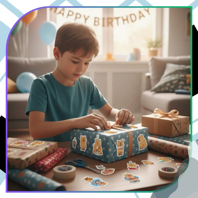 Naklejki urocza kapibara zestaw 100szt kolorowe DIY dekoracja 8.webp