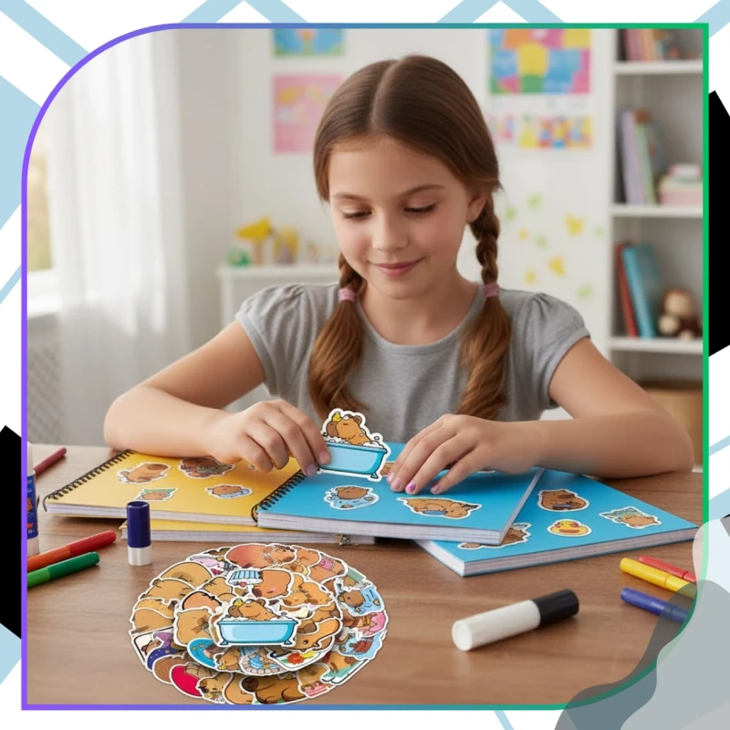 Naklejki kolorowe kapibara zestaw 50szt dla dzieci DIY dekoracja 6.webp
