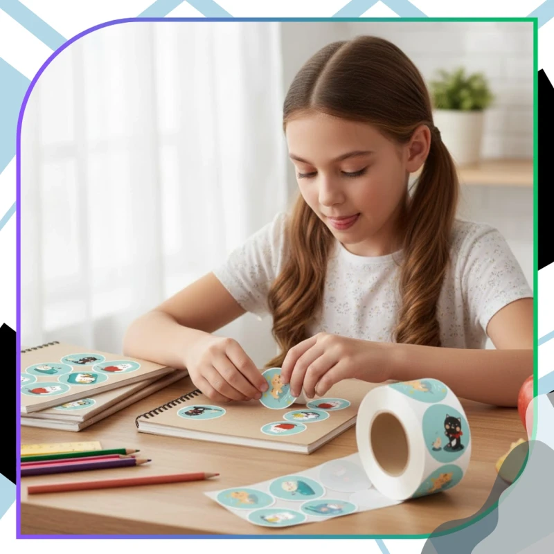 Naklejki urocze koty na rolce dla dzieci zestaw 500szt kolorowe DIY dekoracja 6.webp