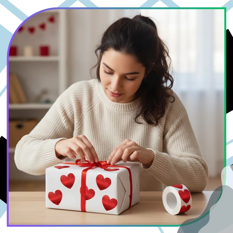 Naklejki brokatowe czerwone serduszka na rolce zestaw 500szt DIY dekoracja 8.webp