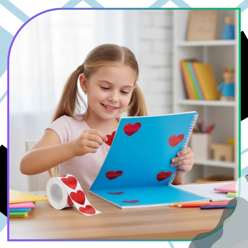 Naklejki brokatowe czerwone serduszka na rolce zestaw 500szt DIY dekoracja 10.webp