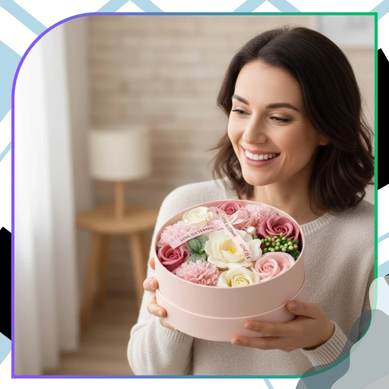 Flower Box bukiet zapachowych kwiatów mydlanych zestaw prezent 7.webp