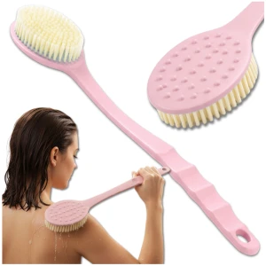 Szczotka do mycia ciała pleców masażer peeling długa rączka różowa