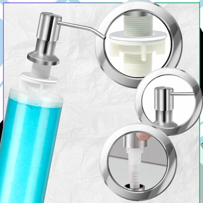 Dozownik płynu do naczyń mydła stal nierdzewna do zlewu 350ml srebrny 4.webp