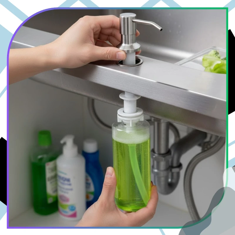 Dozownik płynu do naczyń mydła stal nierdzewna do zlewu 350ml srebrny 9.webp