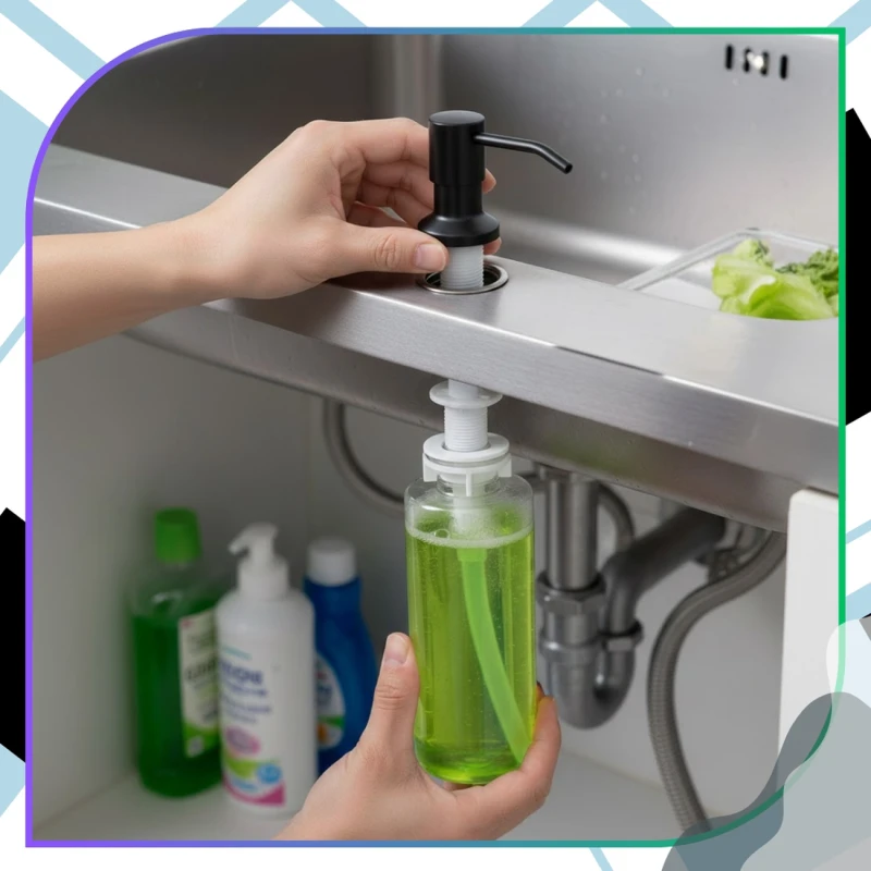 Dozownik płynu do naczyń mydła stal nierdzewna do zlewu 350ml czarny 10.webp