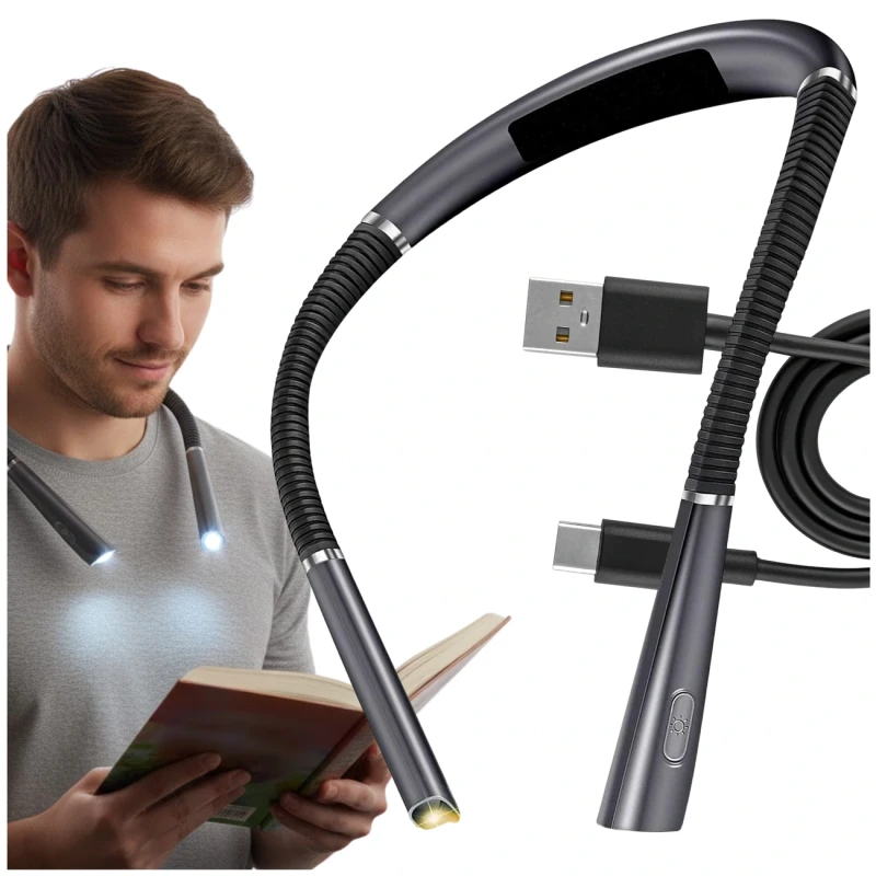 Lampka do czytania na szyję LED bezprzewodowa USB 3.webp