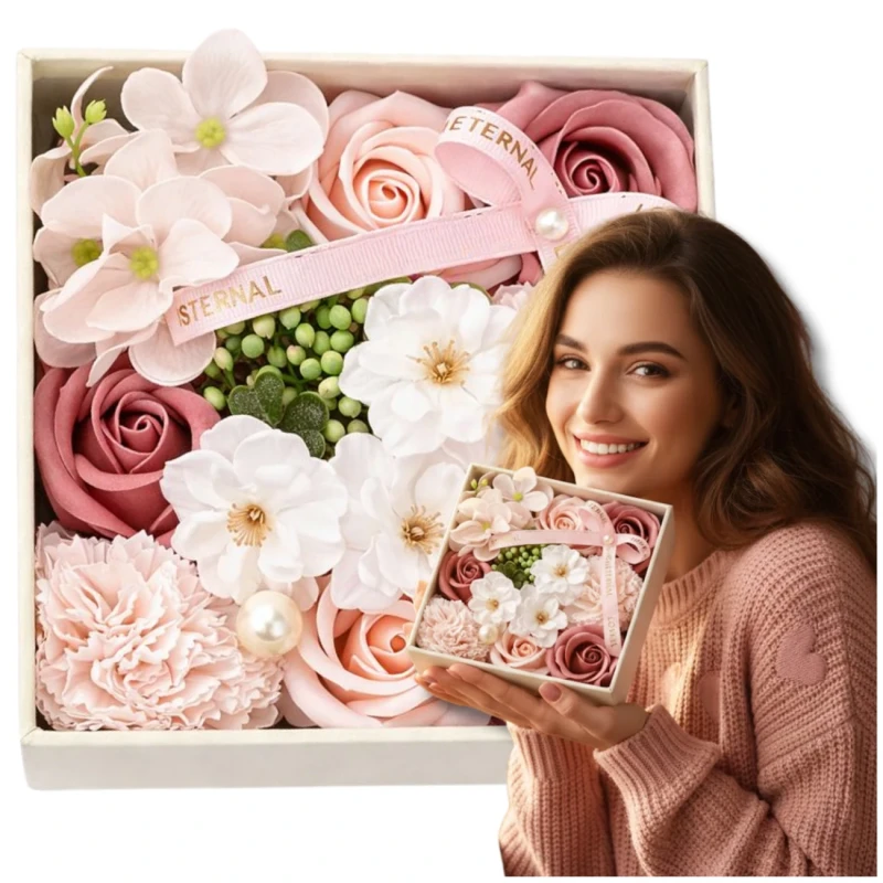 Flower Box róże zapachowe kwiaty mydlane dekoracyjne zestaw na prezent 3.webp