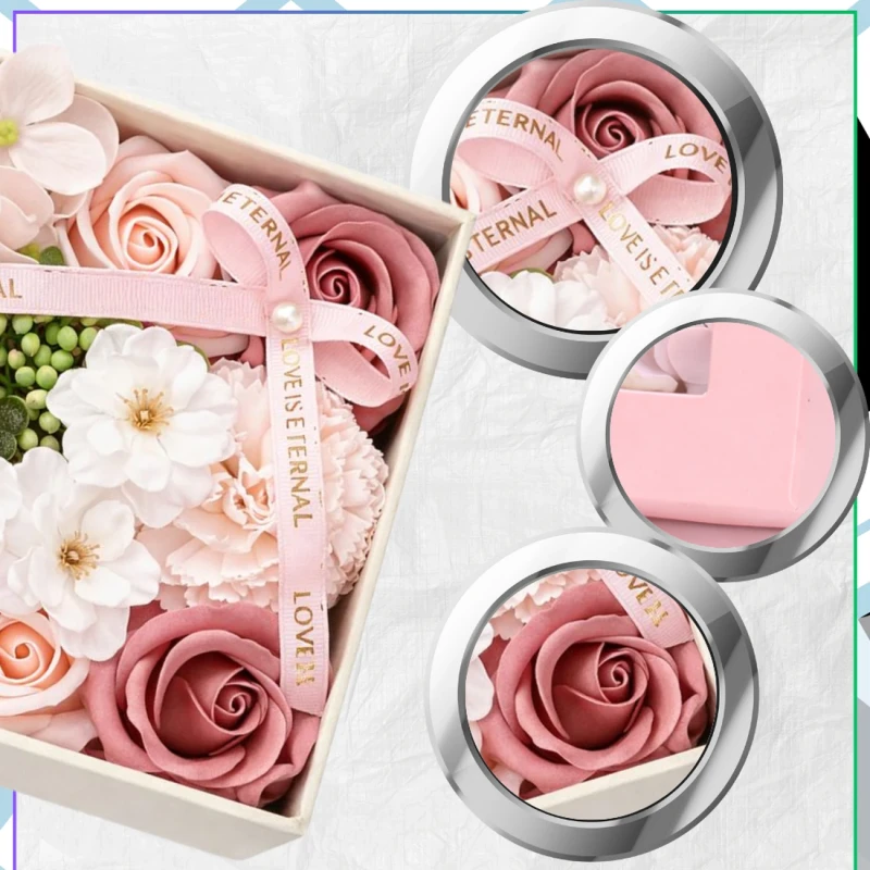 Flower Box róże zapachowe kwiaty mydlane dekoracyjne zestaw na prezent 4.webp