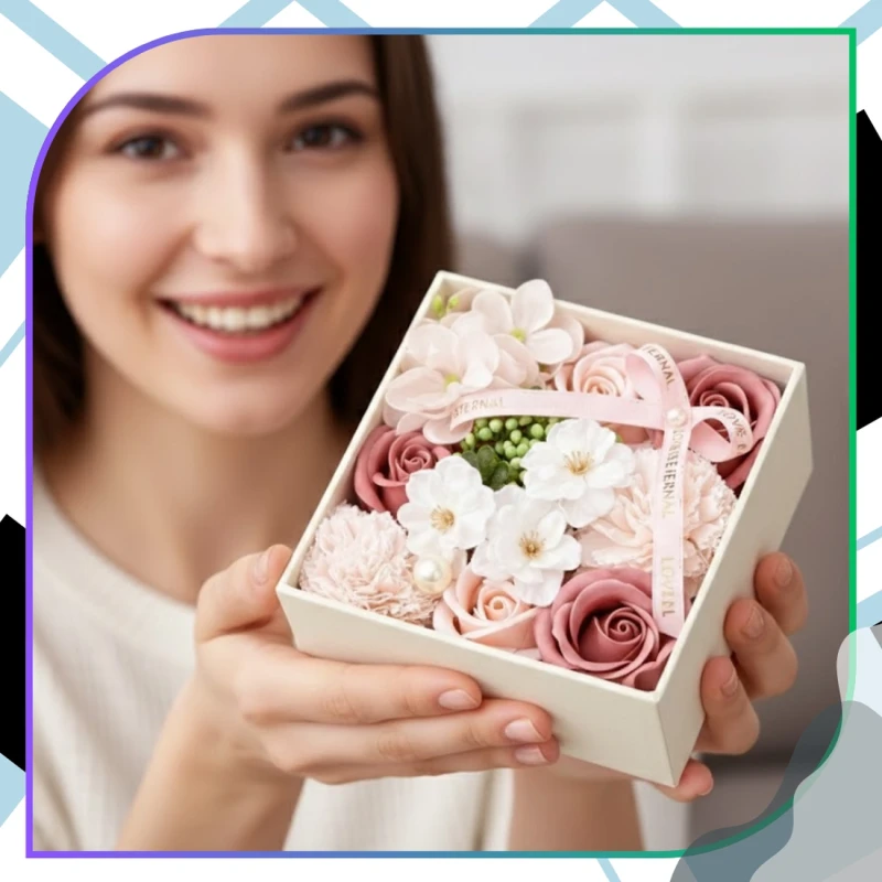 Flower Box róże zapachowe kwiaty mydlane dekoracyjne zestaw na prezent 6.webp