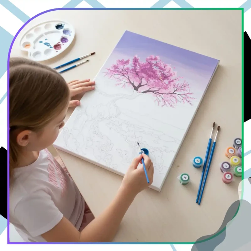Zestaw do malowania po numerach 40 x 50cm obraz na płótnie Zachód Słońca Drzewo Sakura 13.webp