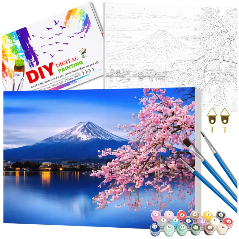 Zestaw do malowania po numerach 40 x 50cm obraz na płótnie Góra Fuji Sakura 2.webp