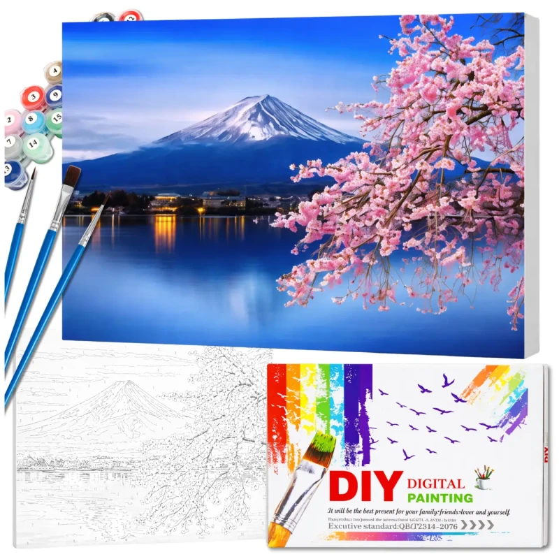 Zestaw do malowania po numerach 40 x 50cm obraz na płótnie Góra Fuji Sakura 3.webp