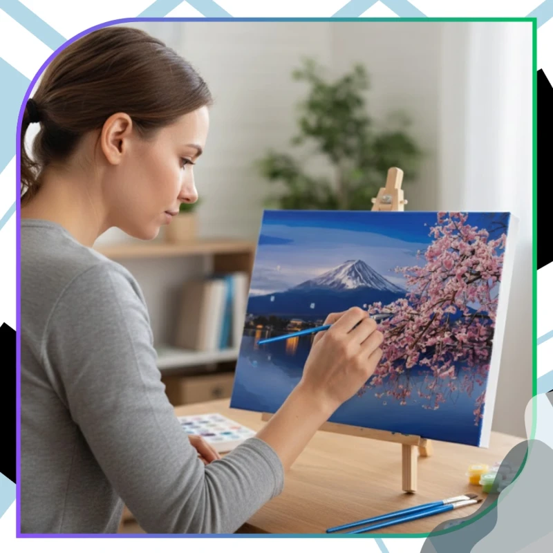 Zestaw do malowania po numerach 40 x 50cm obraz na płótnie Góra Fuji Sakura 10.webp