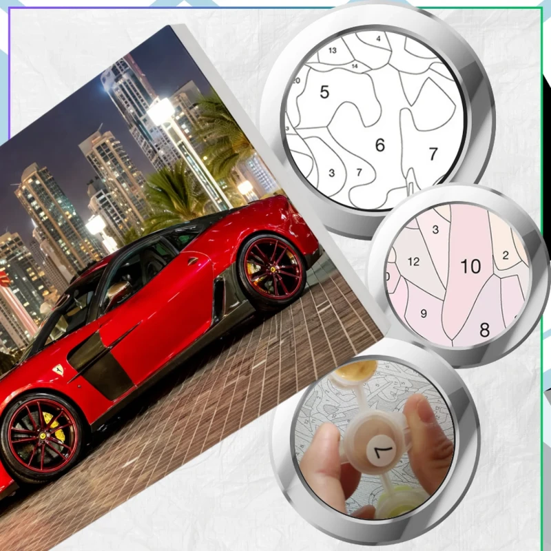 Zestaw do malowania po numerach 40 x 50cm obraz na płótnie Czerwone Auto Supercar 6.webp