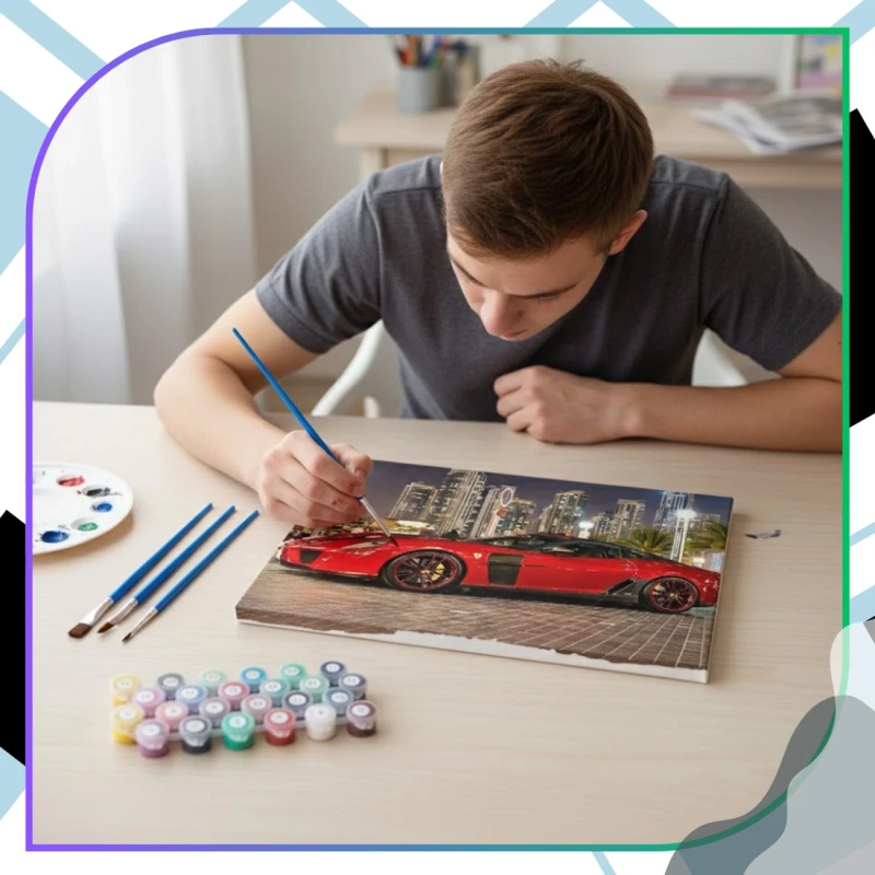 Zestaw do malowania po numerach 40 x 50cm obraz na płótnie Czerwone Auto Supercar 11.webp