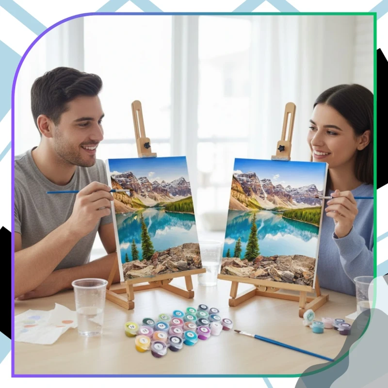 Malowanie po numerach z ramą 40 x 50cm obraz na płótnie Jezioro w Górach 13.webp