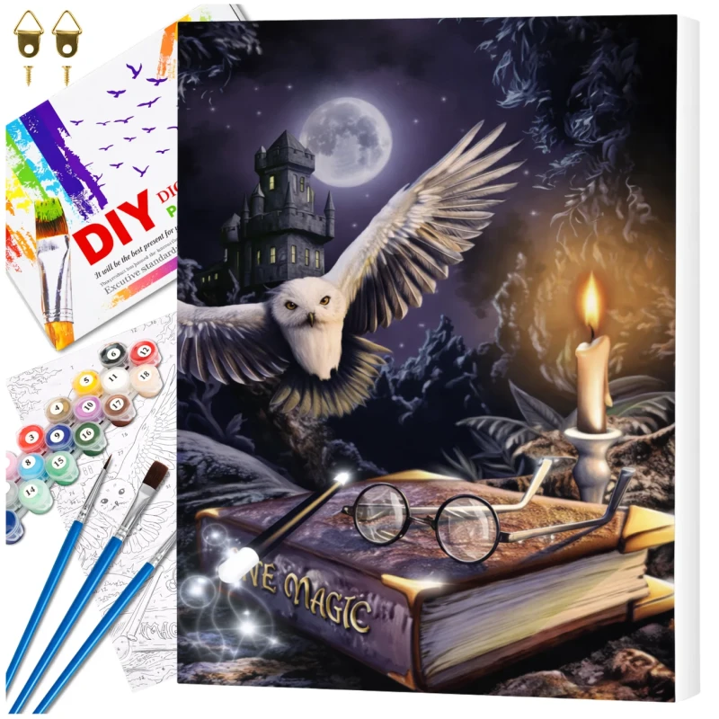 Malowanie po numerach z ramą 40 x 50cm obraz na płótnie Magiczna Sowa 1.webp